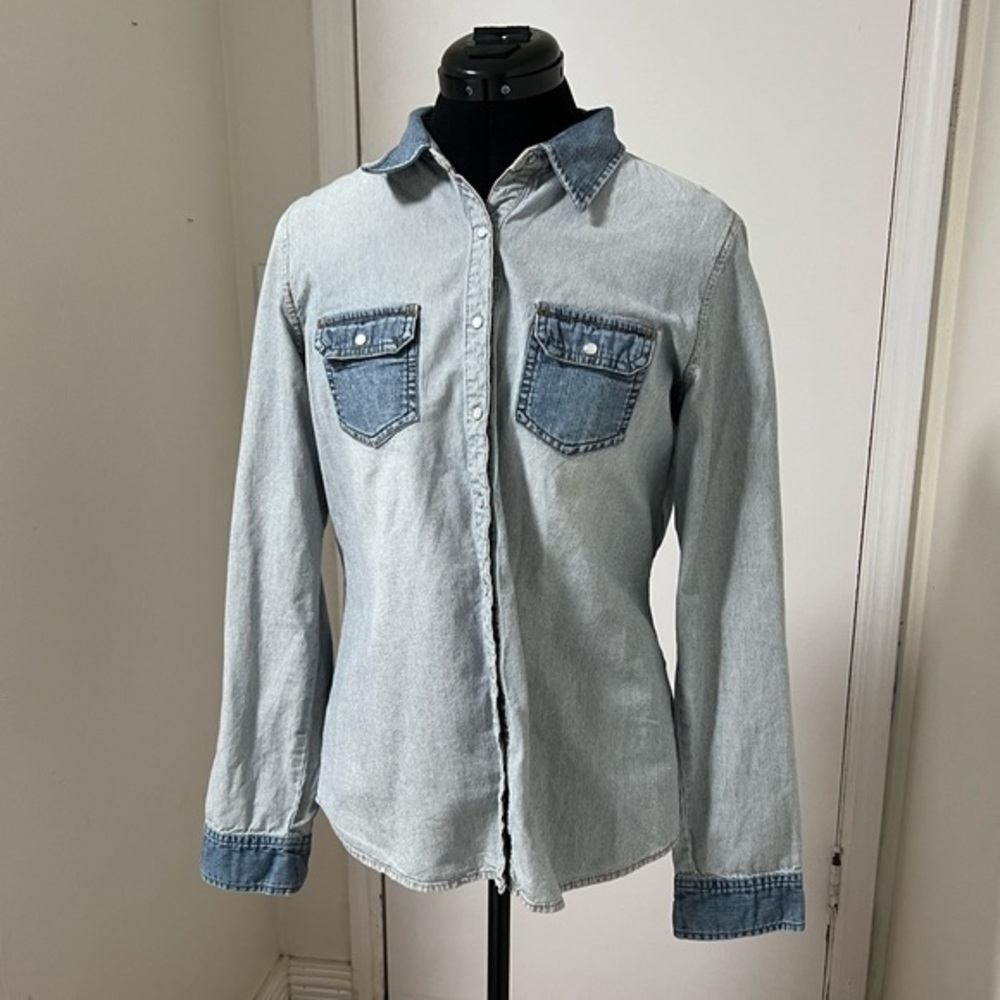 People’s Liberation Pinstripe Cotton Button Down Pearl Snaps Size Large